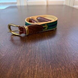 Masters Tournament Golf Belt Green Navy Ribbon Leather Tabs Brass Buckle 30/75